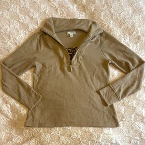 Quarter Zip Sweater Top Leopard Print Undershirt Size PS